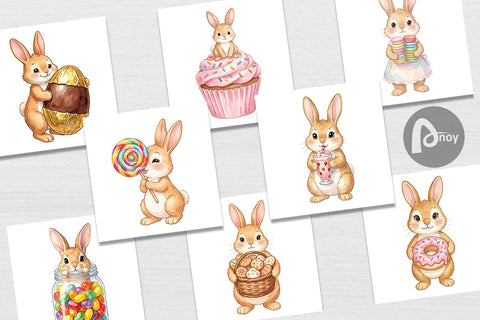 Digital Paper Watercolor Sweet Candy Easter Bunny Digital Pattern artnoy 