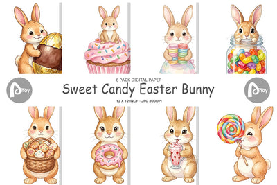 Digital Paper Watercolor Sweet Candy Easter Bunny Digital Pattern artnoy 