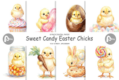 Digital Paper Watercolor Sweet Candy Easter Chicks Digital Pattern artnoy 