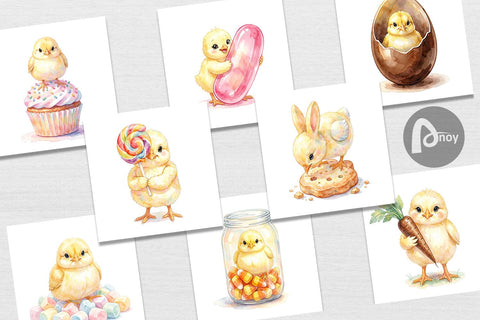 Digital Paper Watercolor Sweet Candy Easter Chicks Digital Pattern artnoy 