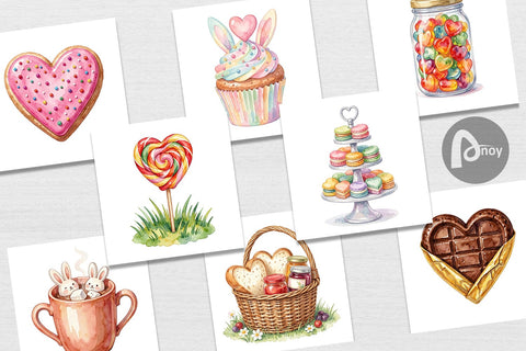 Digital Paper Watercolor Sweet Easter Heart Treats Digital Pattern artnoy 