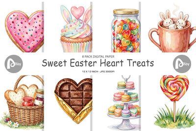 Digital Paper Watercolor Sweet Easter Heart Treats Digital Pattern artnoy 