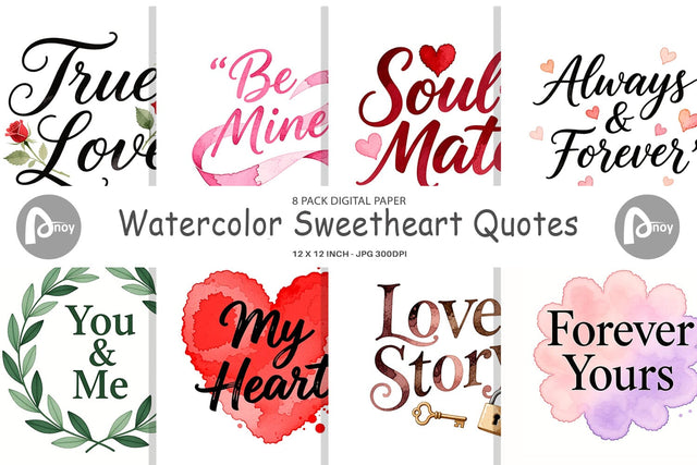 Digital Paper Watercolor Sweetheart Quotes Digital Pattern artnoy 