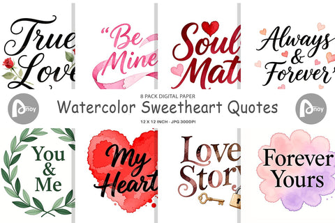 Digital Paper Watercolor Sweetheart Quotes Digital Pattern artnoy 