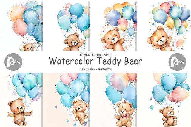 Digital Paper Watercolor Teddy Bear Digital Pattern artnoy 