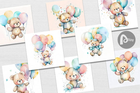 Digital Paper Watercolor Teddy Bear Digital Pattern artnoy 