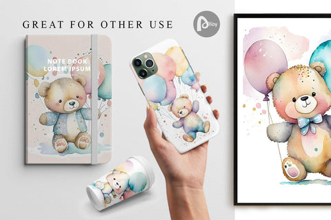 Digital Paper Watercolor Teddy Bear Digital Pattern artnoy 