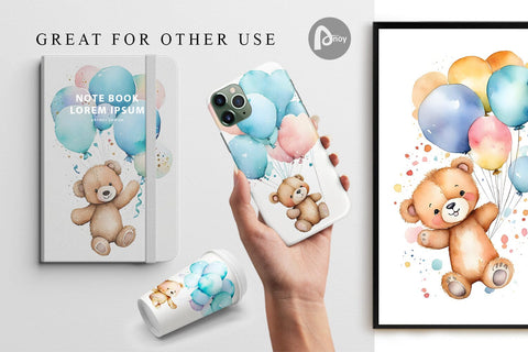 Digital Paper Watercolor Teddy Bear Digital Pattern artnoy 