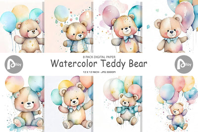 Digital Paper Watercolor Teddy Bear Digital Pattern artnoy 