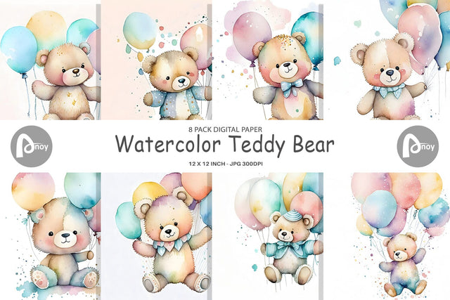 Digital Paper Watercolor Teddy Bear Digital Pattern artnoy 
