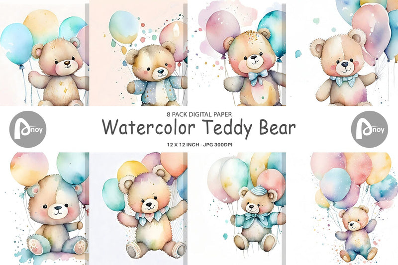 Digital Paper Watercolor Teddy Bear Digital Pattern artnoy 