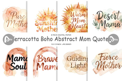 Digital Paper Watercolor Terracotta Boho Abstract Mom Quotes Digital Pattern artnoy 