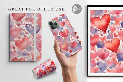 Digital Paper Watercolor Texture Heart Digital Pattern artnoy 