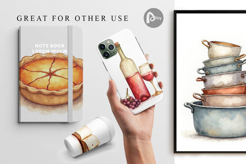 Digital Paper Watercolor Thanksgiving Kitchen Chaos Digital Pattern artnoy 