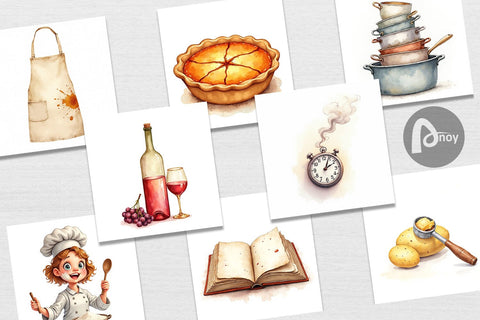 Digital Paper Watercolor Thanksgiving Kitchen Chaos Digital Pattern artnoy 