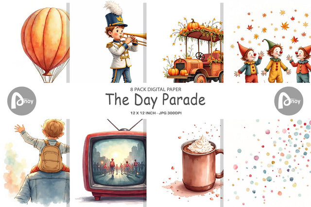 Digital Paper Watercolor Thanksgiving Parade Digital Pattern artnoy 