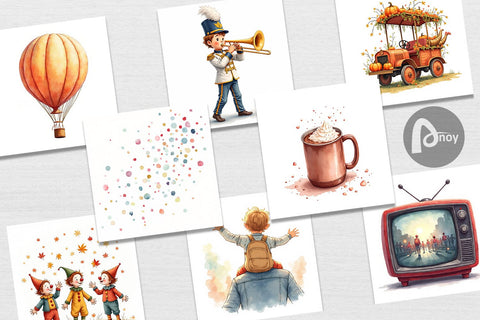 Digital Paper Watercolor Thanksgiving Parade Digital Pattern artnoy 