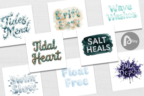 Digital Paper Watercolor Tidal Fluid Blue Affirmations Digital Pattern artnoy 