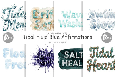 Digital Paper Watercolor Tidal Fluid Blue Affirmations Digital Pattern artnoy 