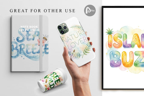 Digital Paper Watercolor Tropical Aloha Bee Quotes Digital Pattern artnoy 