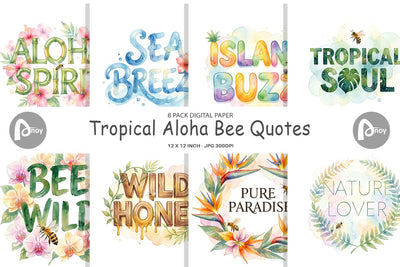 Digital Paper Watercolor Tropical Aloha Bee Quotes Digital Pattern artnoy 