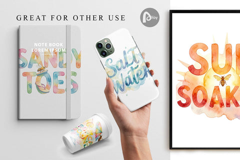 Digital Paper Watercolor Tropical Summer Bee Vacation Quotes Digital Pattern artnoy 