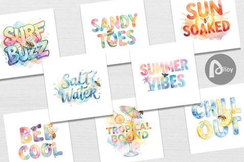 Digital Paper Watercolor Tropical Summer Bee Vacation Quotes Digital Pattern artnoy 