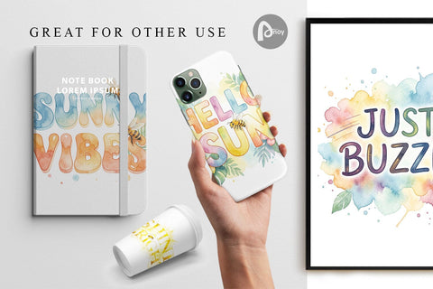 Digital Paper Watercolor Tropical Sunshine Bee Quotes Digital Pattern artnoy 