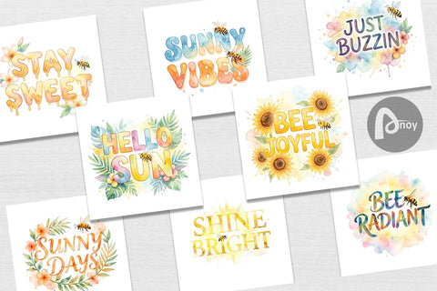 Digital Paper Watercolor Tropical Sunshine Bee Quotes Digital Pattern artnoy 