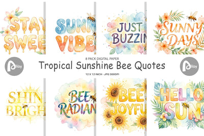 Digital Paper Watercolor Tropical Sunshine Bee Quotes Digital Pattern artnoy 