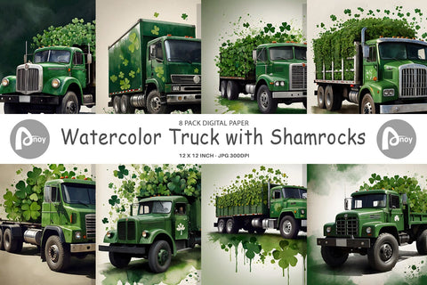 Digital Paper Watercolor Truck Shamrocks Digital Pattern artnoy 