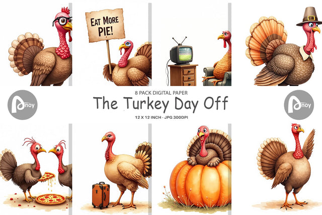 Digital Paper Watercolor Turkey Day Off Digital Pattern artnoy 
