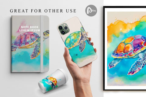 Digital Paper Watercolor Turtle Digital Pattern artnoy 