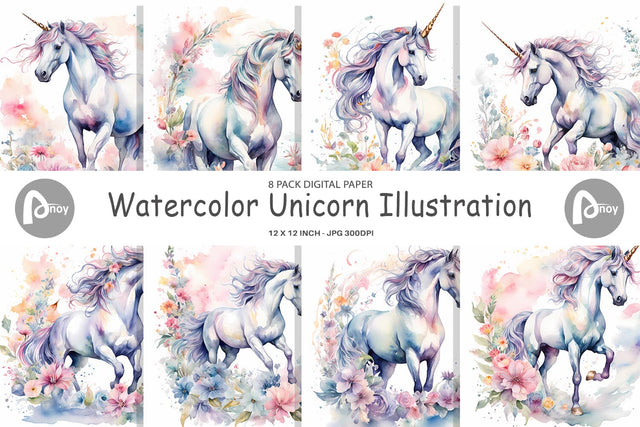 Digital Paper Watercolor Unicorn Digital Pattern artnoy 