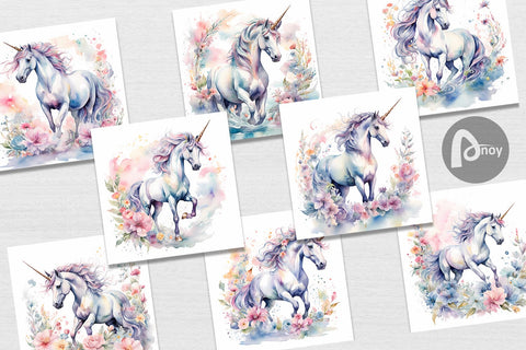 Digital Paper Watercolor Unicorn Digital Pattern artnoy 
