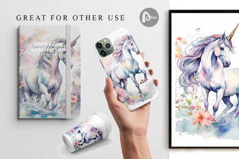Digital Paper Watercolor Unicorn Digital Pattern artnoy 