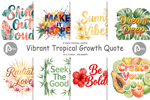 Digital Paper Watercolor Vibrant Tropical Growth Quote Digital Pattern artnoy 