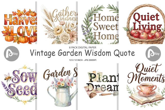 Digital Paper Watercolor Vintage Garden Wisdom Quote Digital Pattern artnoy 