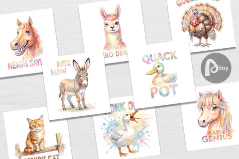 Digital Paper Watercolor Wacky Barnyard Animal Quotes Digital Pattern artnoy 