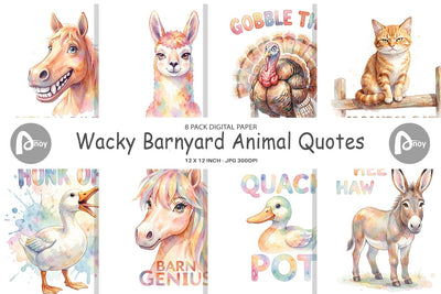 Digital Paper Watercolor Wacky Barnyard Animal Quotes Digital Pattern artnoy 