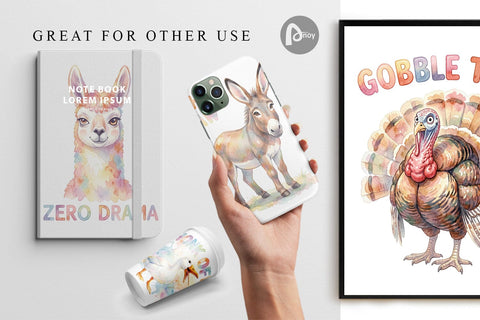 Digital Paper Watercolor Wacky Barnyard Animal Quotes Digital Pattern artnoy 
