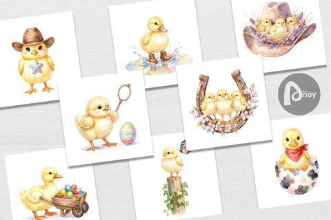 Digital Paper Watercolor Western Chick And Duckling Art Digital Pattern artnoy 