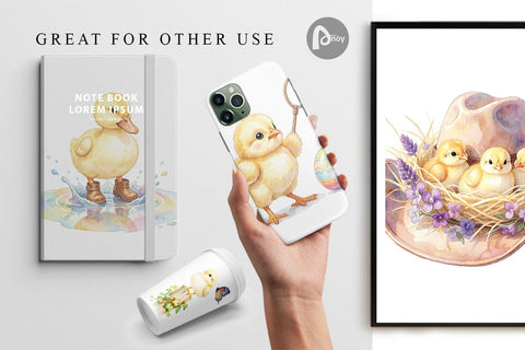 Digital Paper Watercolor Western Chick And Duckling Art Digital Pattern artnoy 