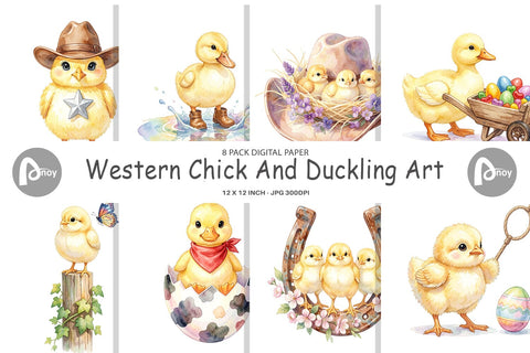 Digital Paper Watercolor Western Chick And Duckling Art Digital Pattern artnoy 