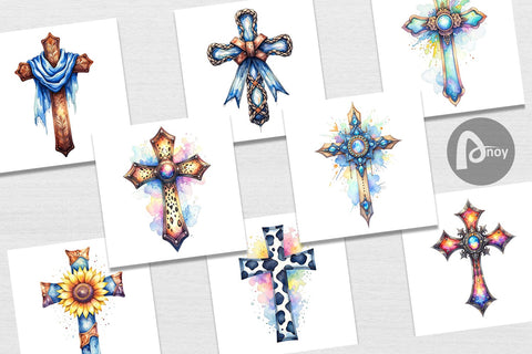 Digital Paper Watercolor Western Cross Digital Pattern artnoy 