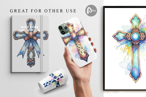 Digital Paper Watercolor Western Cross Digital Pattern artnoy 