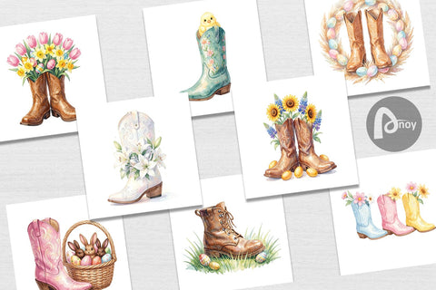 Digital Paper Watercolor Western Easter Cowboy Boots Digital Pattern artnoy 