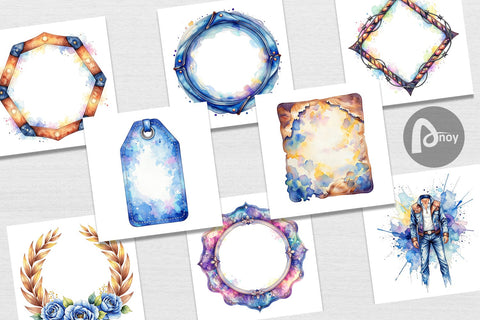 Digital Paper Watercolor Western Frame Digital Pattern artnoy 