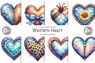 Digital Paper Watercolor Western Heart Digital Pattern artnoy 