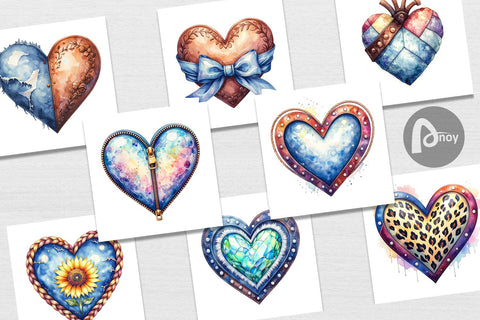 Digital Paper Watercolor Western Heart Digital Pattern artnoy 